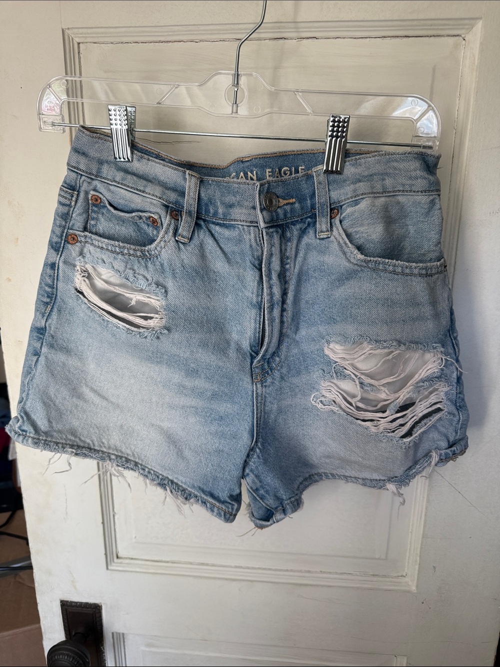 American Eagle Outfitters Light Blue Ripped Denim Shorts - Women